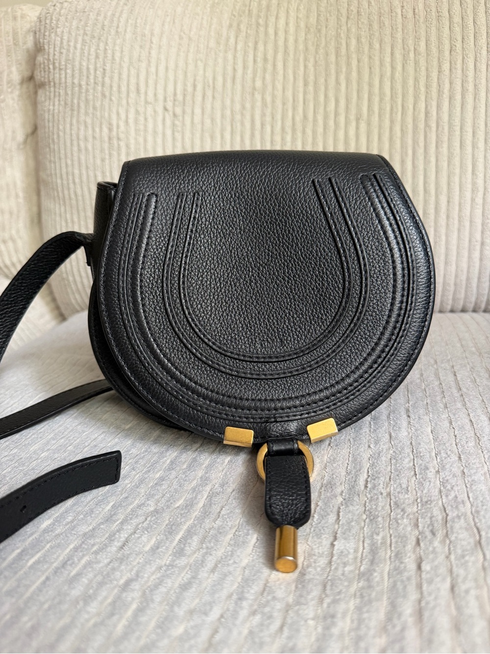 Chloe Black Leather Saddle Crossbody Bag with Gold Hardware